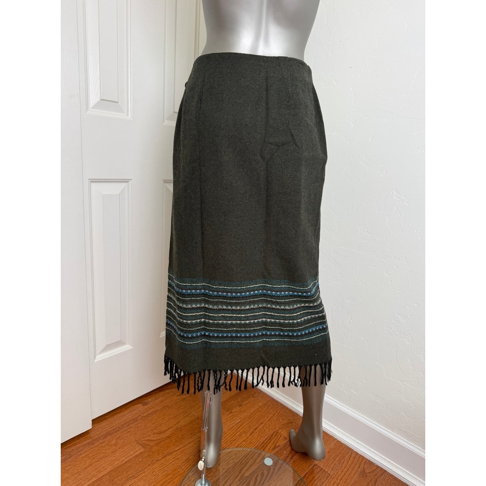 Worthington Petite 2P Wool Blend Fringe Midi‎ Skirt Boho Southwestern Gray - Picture 8 of 9